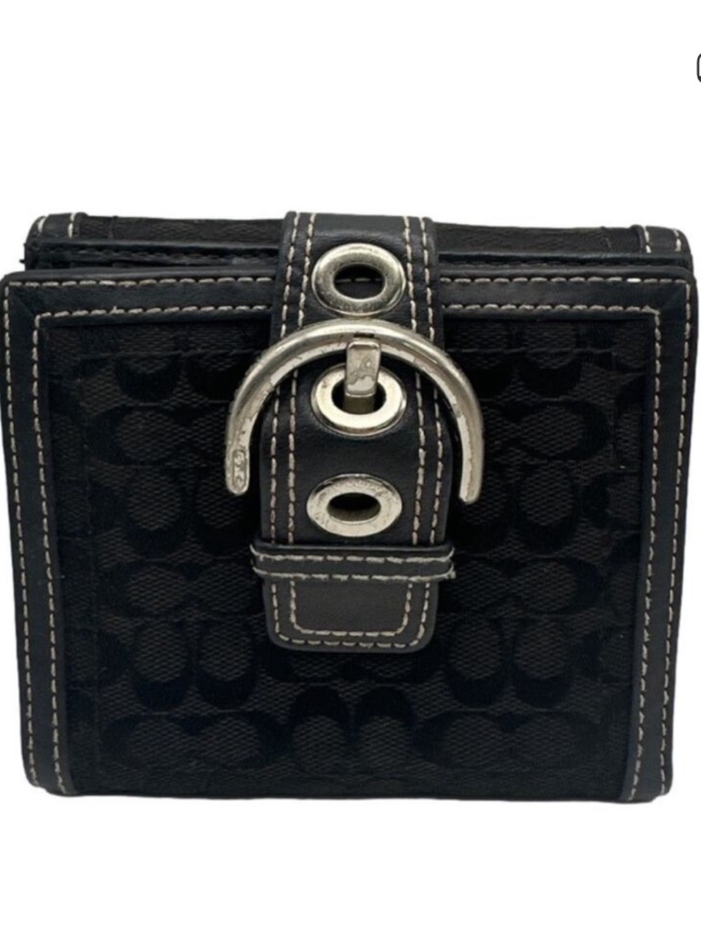 Vintage COACH y2k Soho Signature C Jacquard Black Leather Trim Silver Buckle